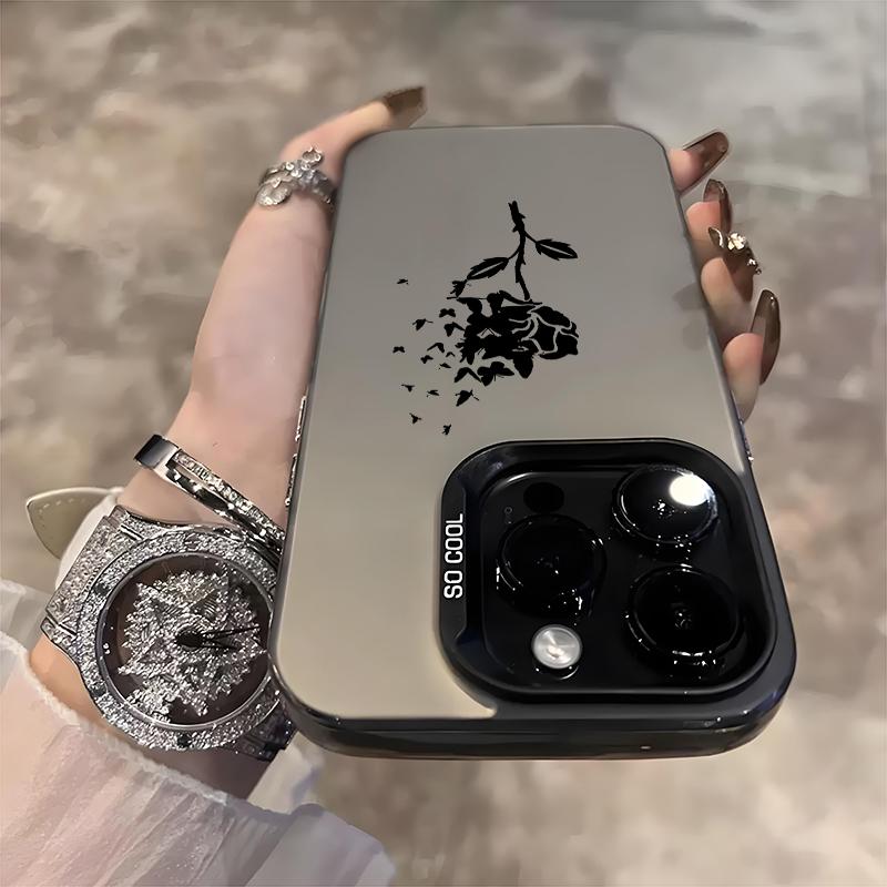 Черная Роза с Бабочками Арт Чехол для Телефона для Серии iPhone 17 16 15 14 13 12 11 Pro Max Plus Двухслойная Защита