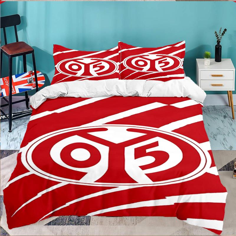 3PCS Red White Mainz Pattern Bedding set,Ideal for1pc Duvet Cover And 2pcs Pillowcases Perfect for Christmas gift,Ideal for Bedroom, Dormitory