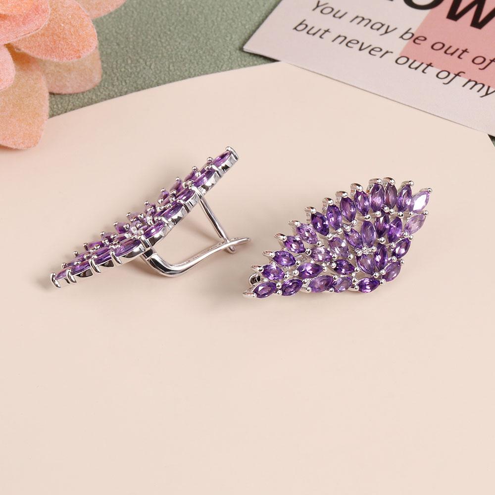 Серьги из стерлингового серебра 925 пробы с тонкой застежкой, натуральный аметист, драгоценные камни, дизайн крыла для модных девушек и женщин, хороший подарок