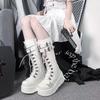Platform Boots High Cut Women's Boots Punk Style Spicy Girl Motorcycle Knight Boot Fashionable Leather Buckle Strap Wedge Boots