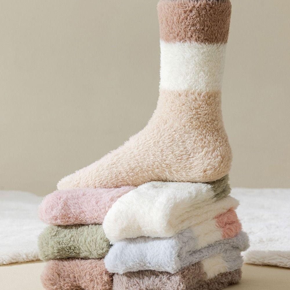 Winter Coral Fleece Socks Sleeping Mid Tube Socks Women Floor Plush Socks For Female Men