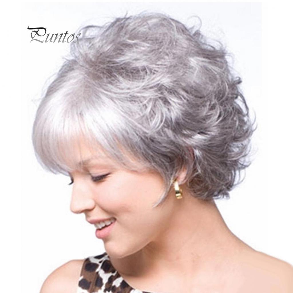 Beautiful Secret Grandmother Gray Short Curly Wig Fluffy Matte Synthetic Hairpiece