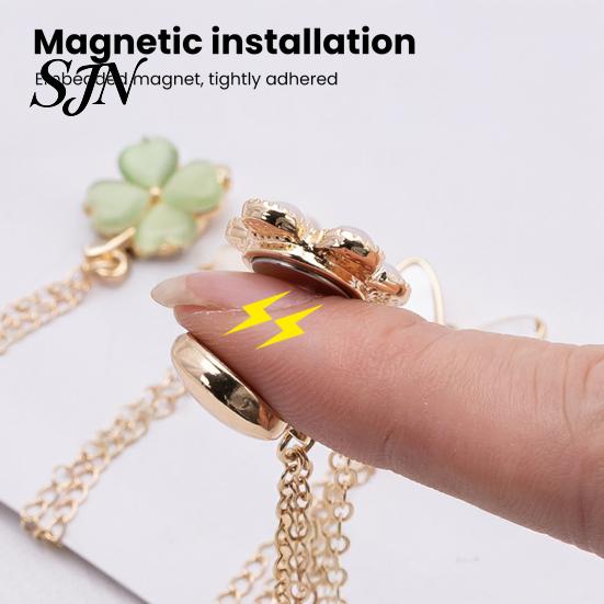 Four Leaf Clover Clothing Pin Magnetic Clips, Butterfly Flower Four-Leaf Shirt Clips for Women, Decorative Clothes Button Pins Sleeves, T-Shirt Hems,