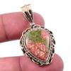 Natural Unakite Gemstone 925 Solid Sterling Silver Two Tone Pendant 1.50'' J3h79