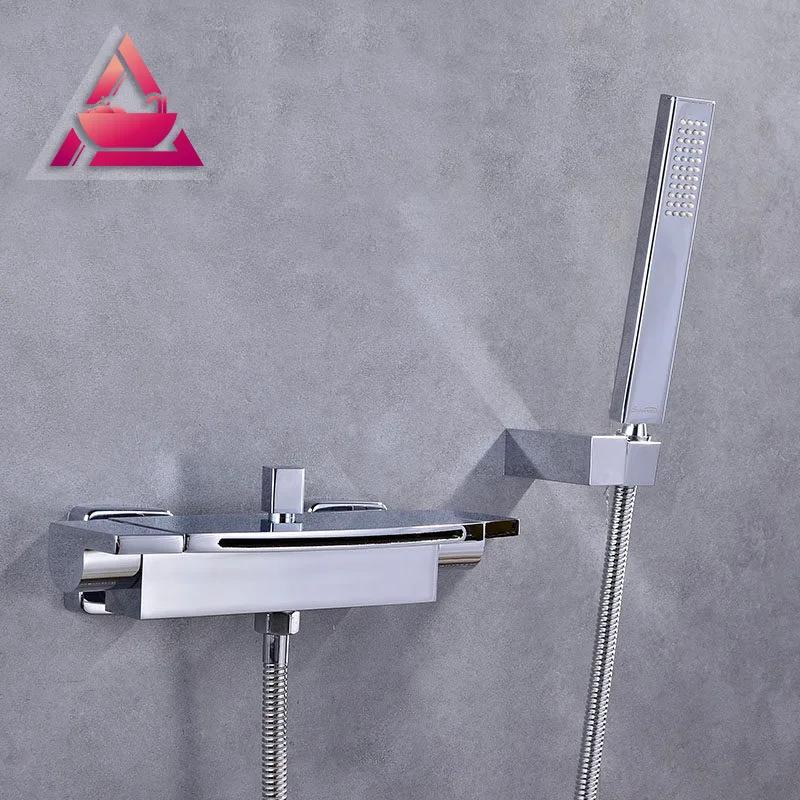 Хромированный водопадный душ, набор для ванны, черный ретро-смеситель для душа, кран для ванны с двумя ручками, ручная головка для душа