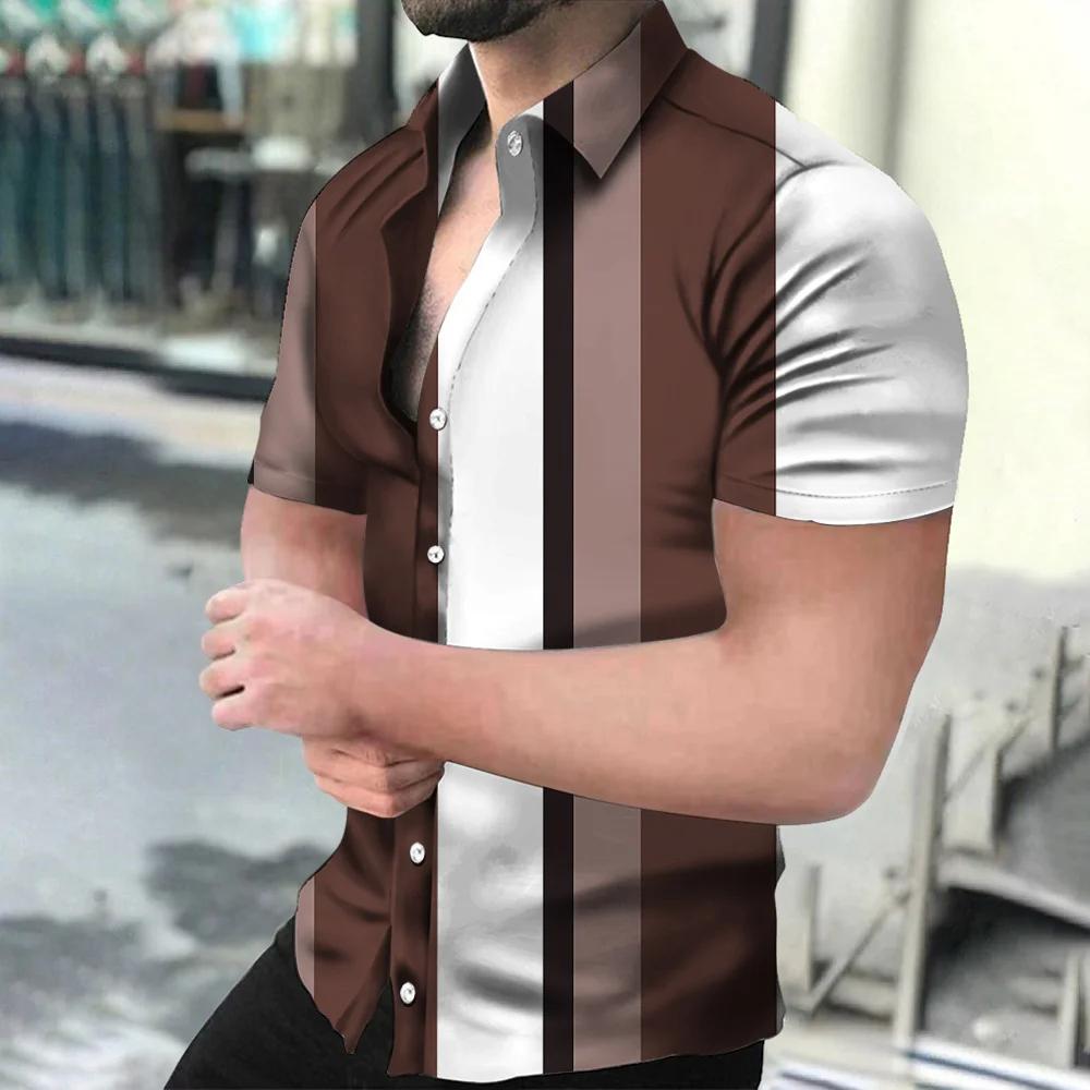 Holiday Beach Striped 3D Print Men Tops Man/Women Casual Fashion Short Sleeves Shirt Lapel Button Shirt Oversized Unisex Clothes