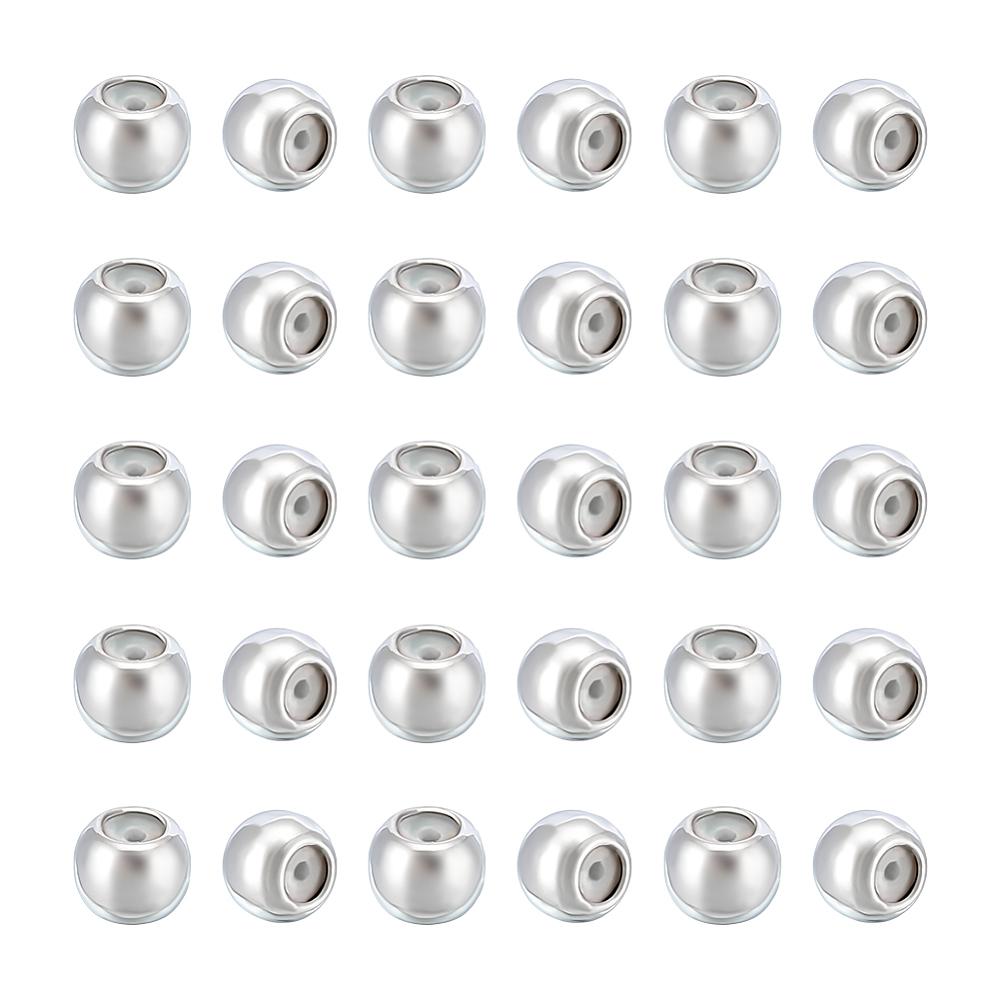 80 шт. Round Brass Silicone Spacer Beads для гальванического покрытия на стойке, Долговечное покрытие, Без кадмия и свинца, Платина, 4x3,5 мм, Отверстие: 0.7mm