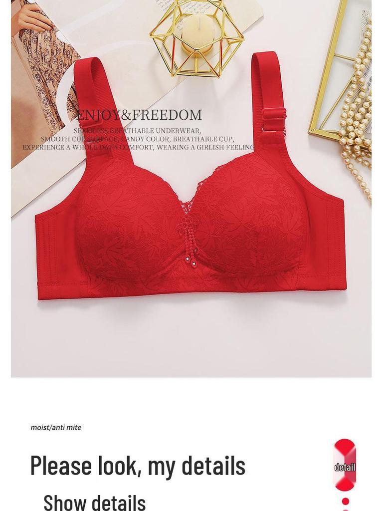Красный кружевной беспроводной бюстгальтер большого размера с тонкой чашкой и стильной спинкой