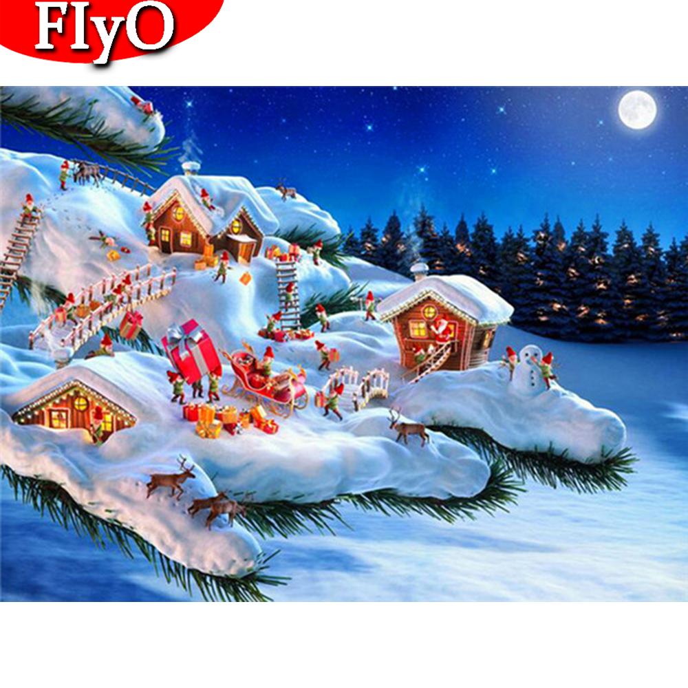 Diamond Painting Full Square Christmas Tree Cross Stitch 5D Diamond Embroidery Landscape Snow Mosaic House Handmade Gift