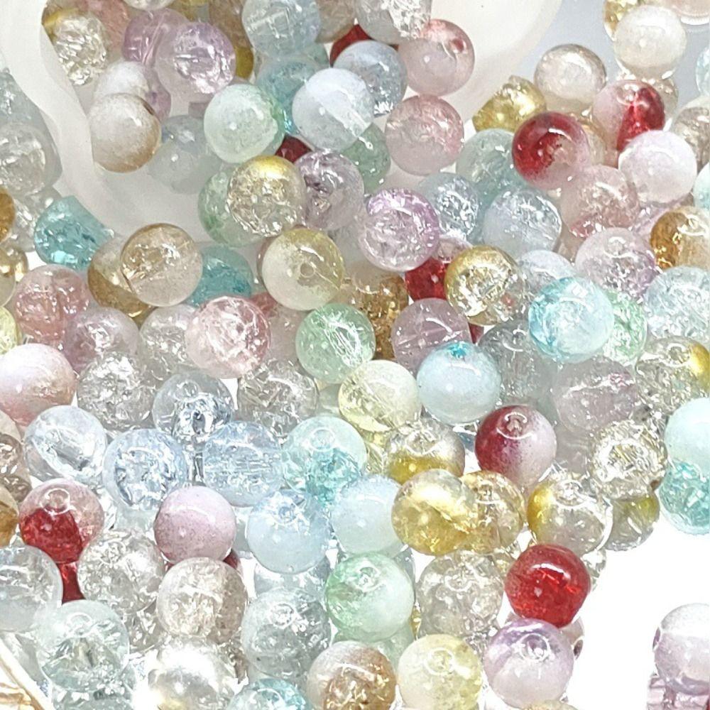 50/30 PCS Exquisite Crackle Beads Durable Round Color Glass Beads Loose Beads  Pendant making