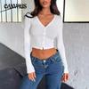 Spring and Autumn Women's Blouse Y2K Slim Fashion Threaded Pit Stripe Long Sleeve Button Top
