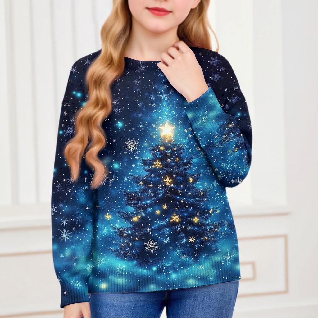 Рождественские свитшоты для детей мальчиков и девочек вязаный свитер милая рубашка осенний пуловер с круглым вырезом топы