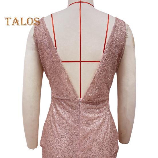 Женское вечернее платье с глубоким V-образным вырезом, разрезом по низу, блестками, узким подолом, застежкой-молнией сзади, без рукавов, выпускное коктейльное платье длиной до пола, бальное платье