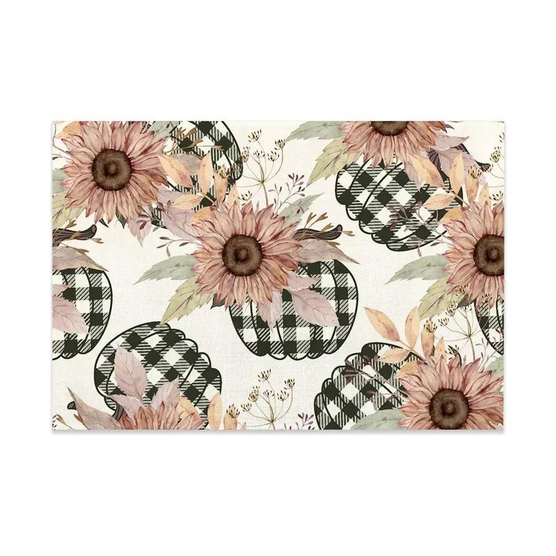 Happy Fall Sunflowers Pumpkins Dwarfs Maple Leaves Placemats For Dining Table Kitchen Linen 1PC 30x45CM
