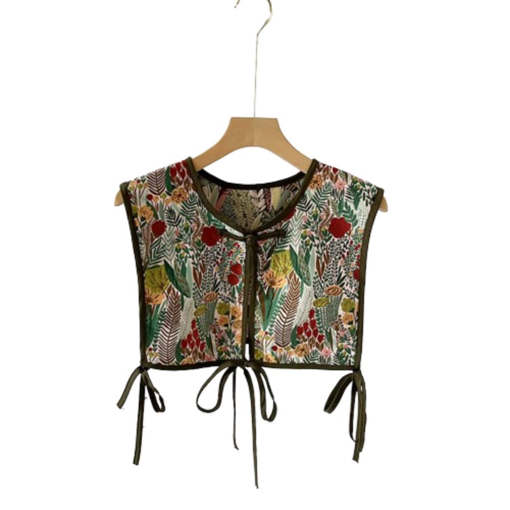Кейп-накидка с цветочным принтом, с ложным воротником, со шнуровкой на талии, женский вышитый жилет для девочек