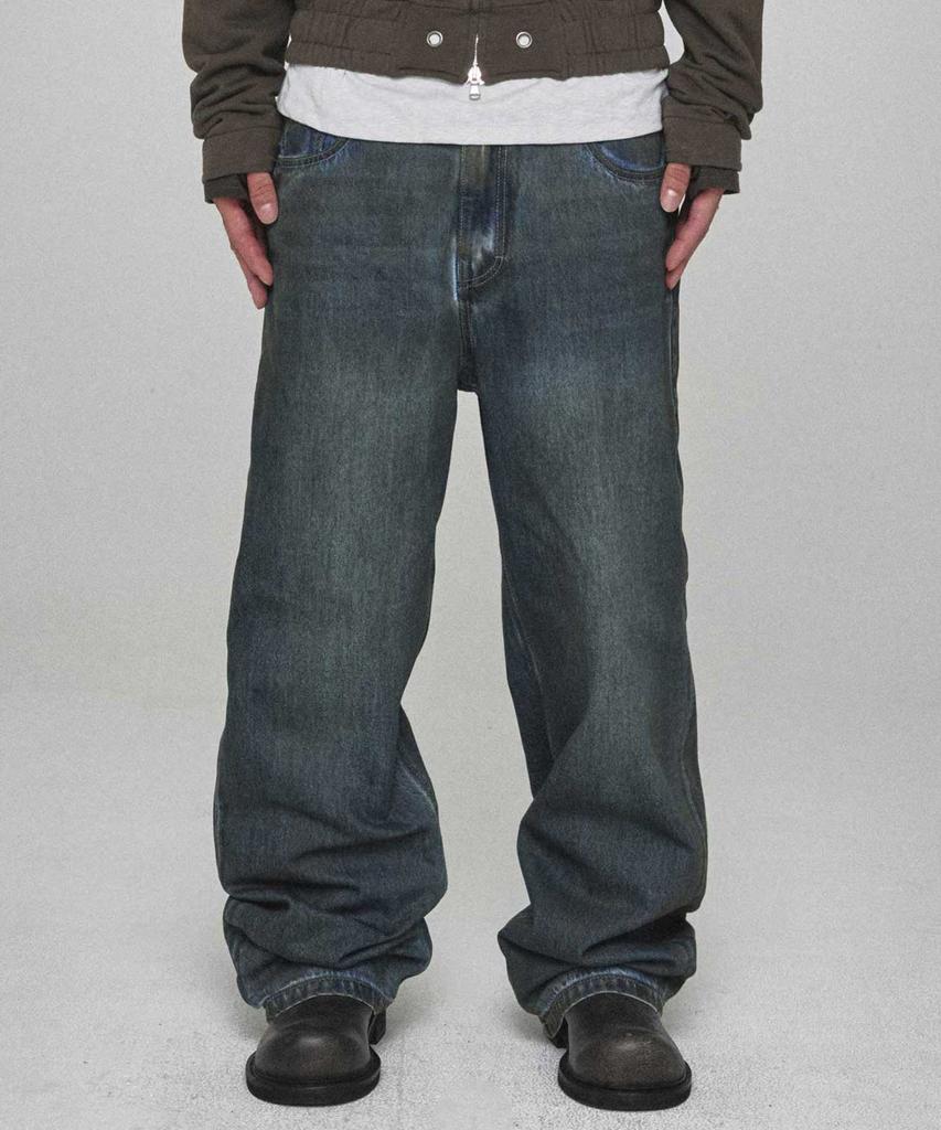 KICHUL Grease Wide Denim Pants (Dirty Indigo)