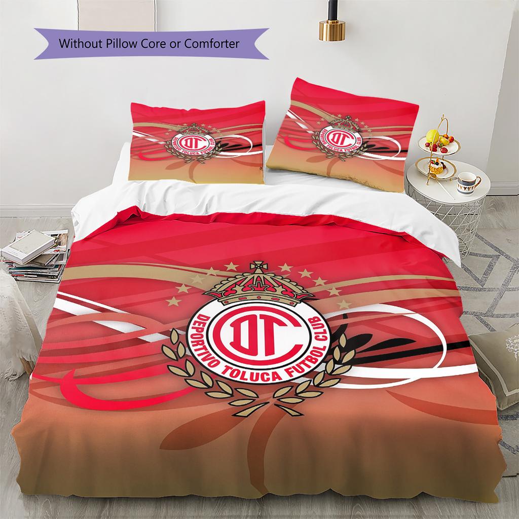 Club Deportivo Toluca Football Club Pattern Bedding Quilt Set Home Decoration Gift (1 * duvet cover + 2 * pillowcase without core)