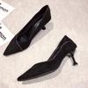Professional Single Shoes Cat Heel Pointed High Heels Spring and Summer New Versatile Girl Black Medium Stiletto Cm