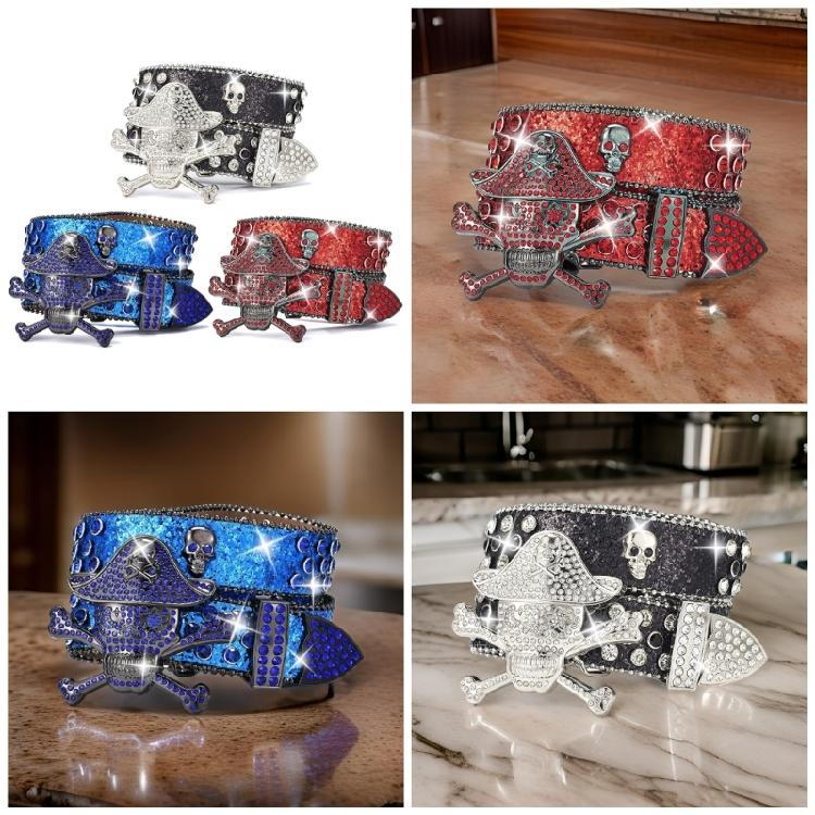 Rhinestones Studded Pirate Buckle Belt for Adult Teens Street Waistband for Pants Shimmering Waiststrap Waist Ornament
