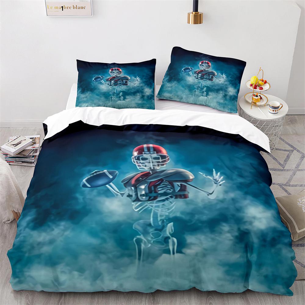 American Football Duvet Cover Set 3D Sports Rugby Player Comforter Cover Skull Football Player Polyester Bedding Set For Kid Boy