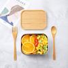 Stainless Steel Bento Lunch Box Metal Containers Wood Lid with 3Pcs Cutlery Set Lunch Box for