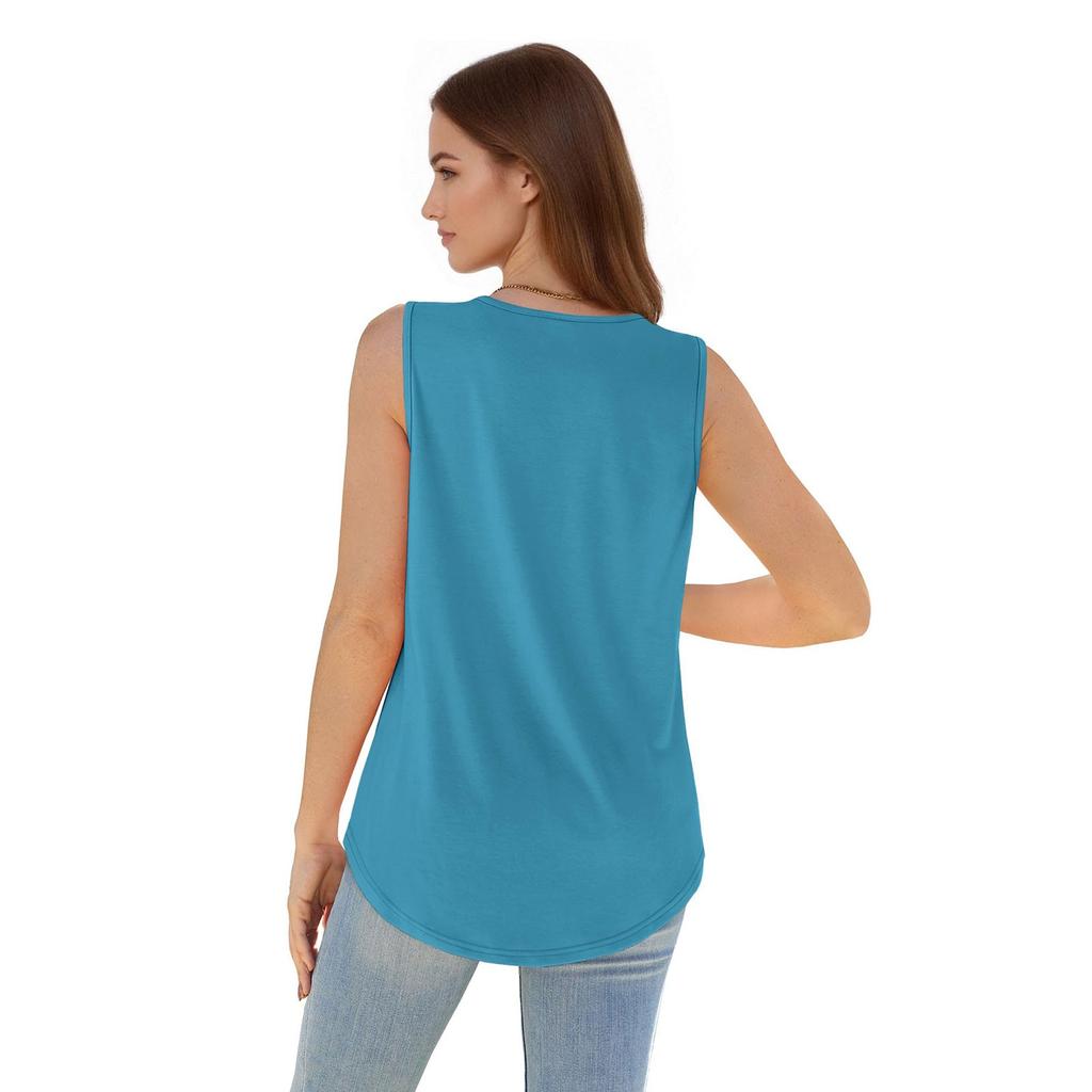 Womens Casual O Neck Loose Solid Color Sleeveless Top T-shirt Summer Tank Tops For Women Tank Camisole Sleeveless Basic Solid Tops