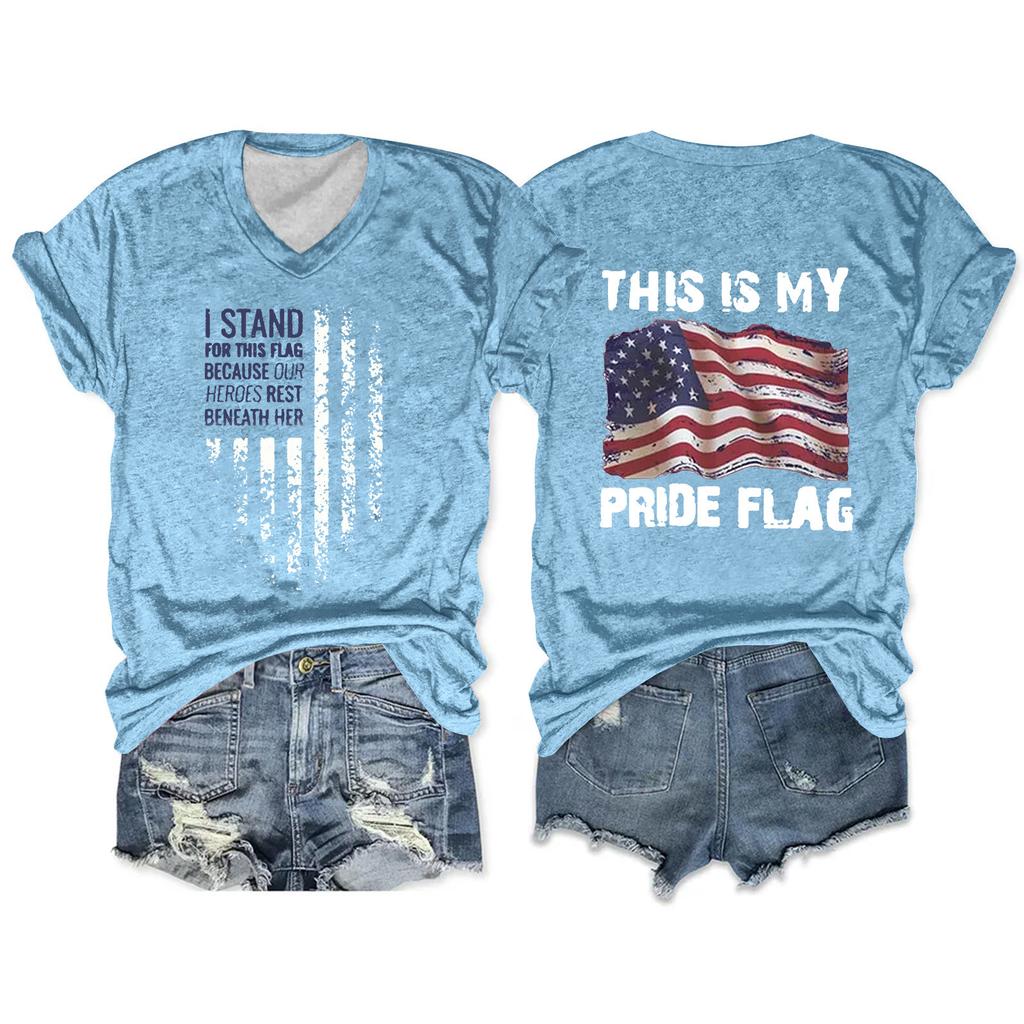 Women'S T-Shirt Casual Loose Printed V-Neck Pullover Short Sleeved Top