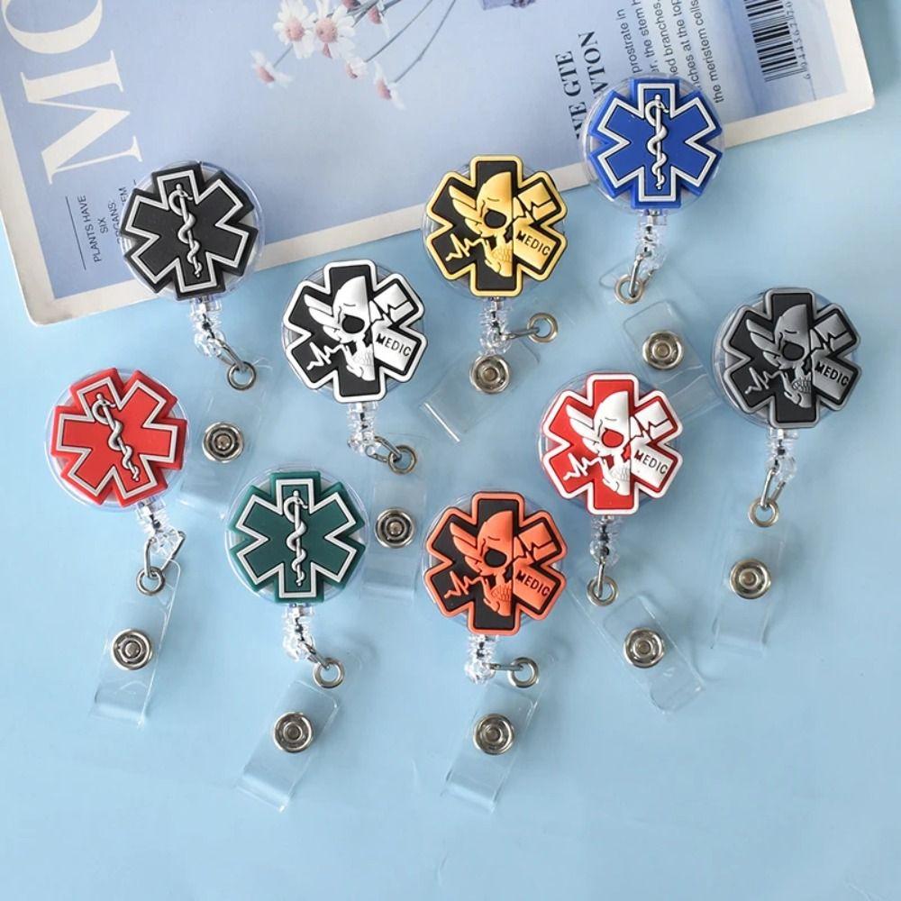 Key Ring Retractable Badge Reel PVC Nurse ID Holder Easy To Pull Buckle Office Suppliers