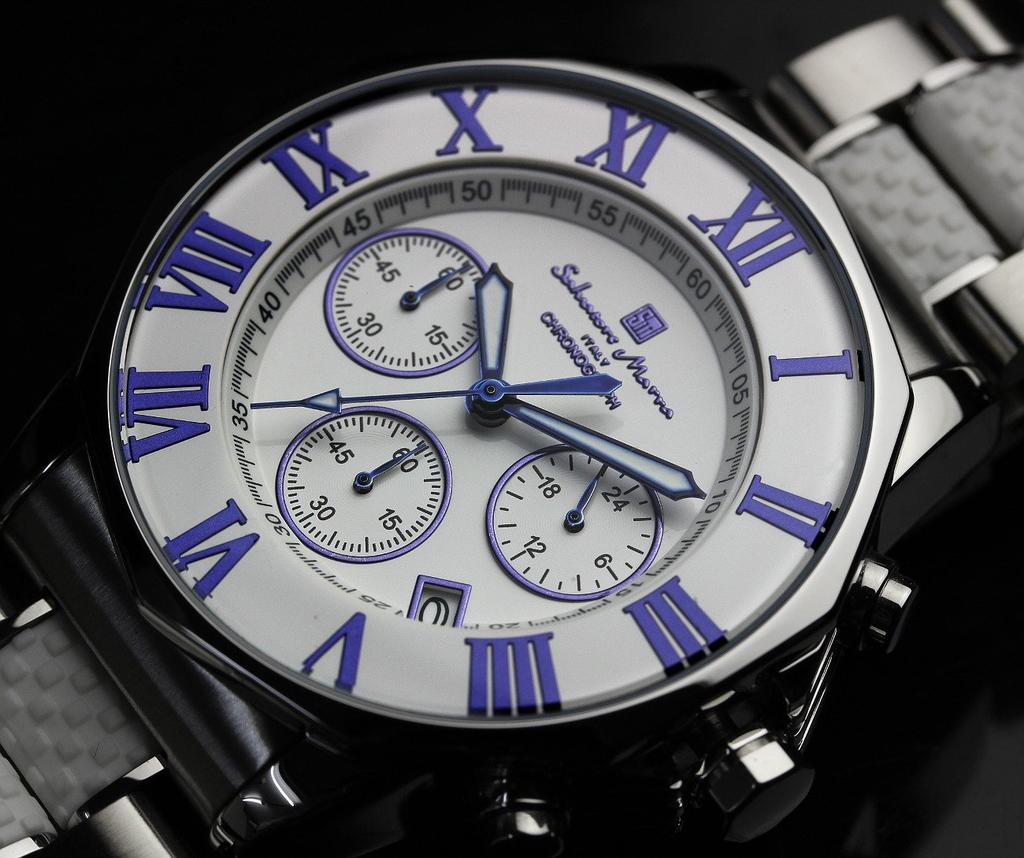 Часы-хронограф Водонепроницаемость до 10 АТМ Деловой Формальный Итальянский Бренд Ограниченная Модель SM15104 x [Salvatore Mara] Мужские (Белый Синий) [Элемент]