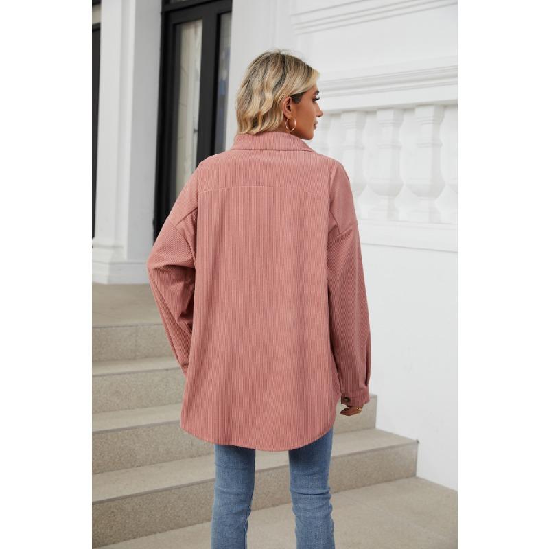Весенне-осенняя женская однотонная свободная рубашка с длинным рукавом и пуговицами на лацканах