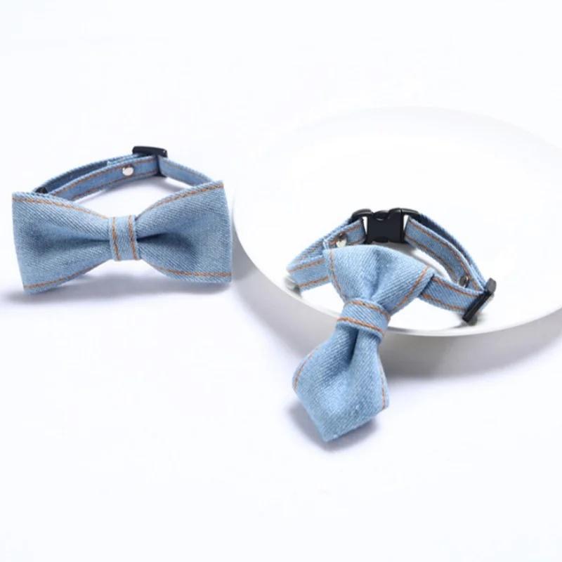 Галстук-бабочка для питомца, регулируемый кошачий галстук, джинсовые щенячьи ошейники, модный кошачий шейный бант, галстук для питомца, украшение для вечеринки, свадьбы, аксессуар для собаки