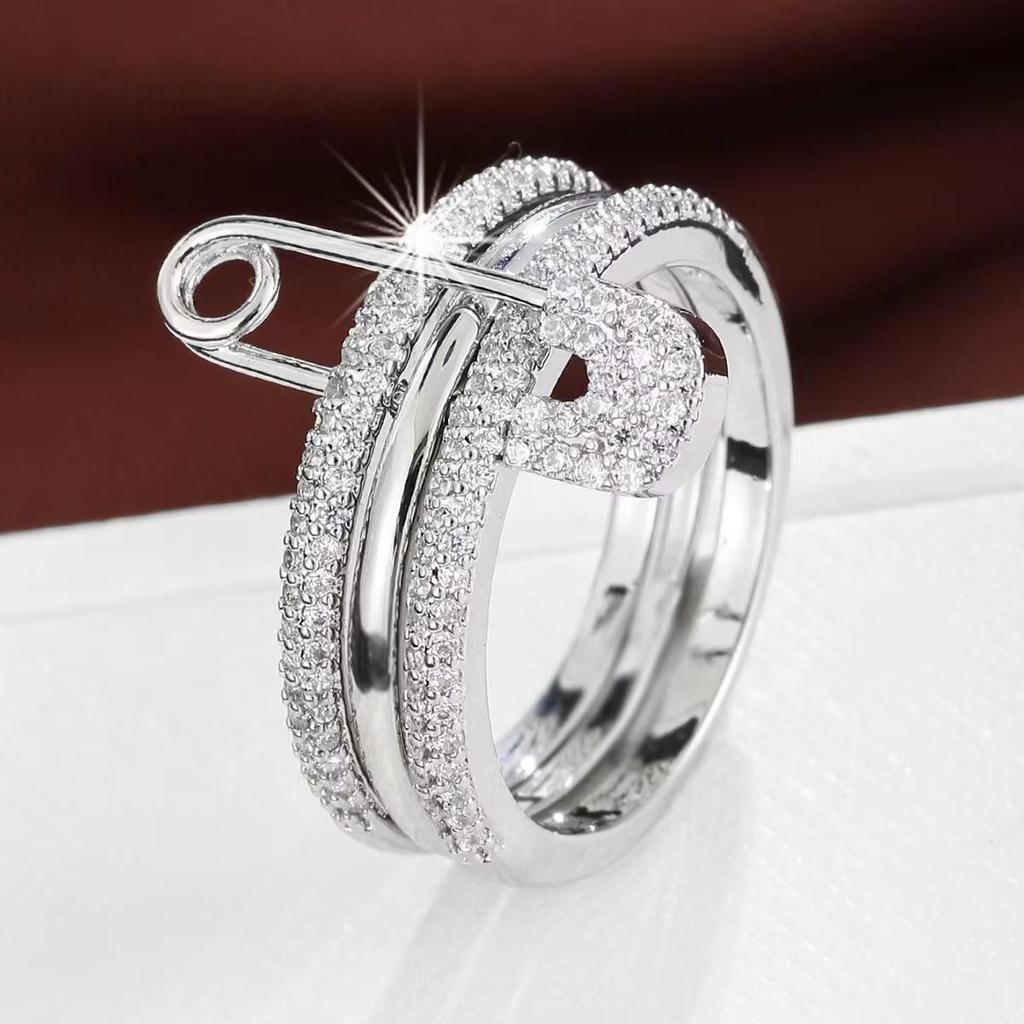 Tricolor Detachable Safety Pin Ring with Micro-set Zirconia for Women