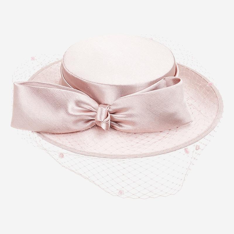 Summer sunscreen hat women's French retro flat top top hat party headgear hair accessories bow