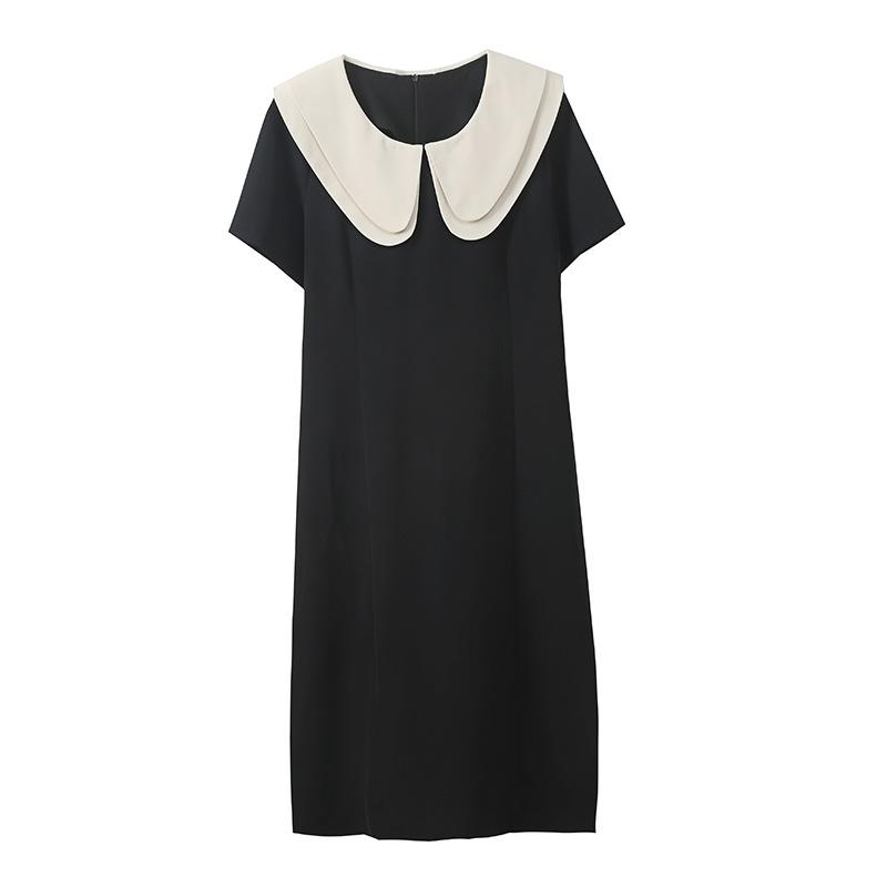 Large size women's double-layer doll collar dress, summer waist and thin long short skirt 212180