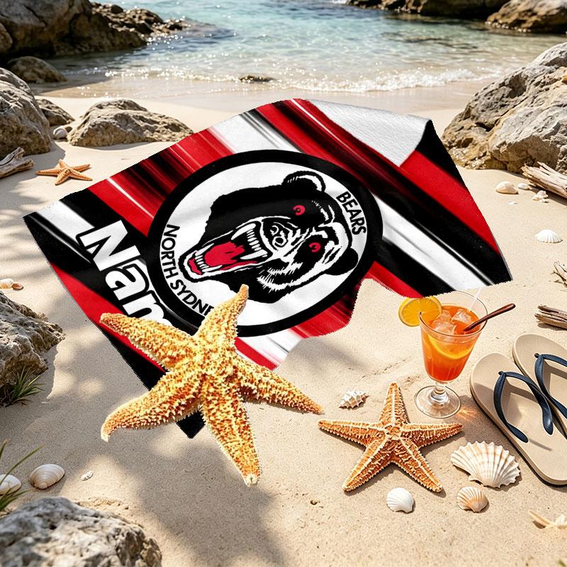 Custom Name Personalized North Sydney Bears Print Beach Towel, for Trip Camping Beach Party Home Decor, Birthday Gift for Family & Friends