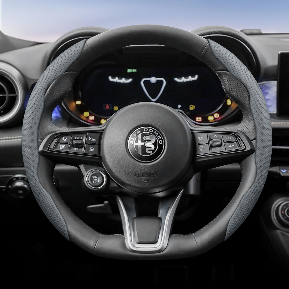 Suitable for Alfa Romeo Breathable Leather Steering Wheel Cover Quick-Release Non-Slip Durable Black
