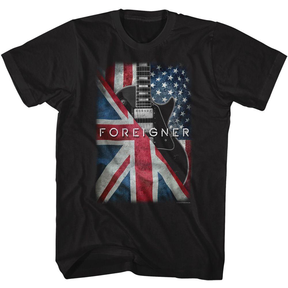 Men's Foreigner Foreigner Flags And Guitar T-shirt Large Black