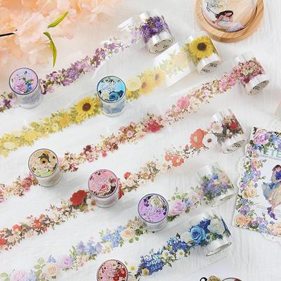 Декоративная лента для блокнота Flower Fairyland Floral - рулон водонепроницаемых наклеек из ПЭТ