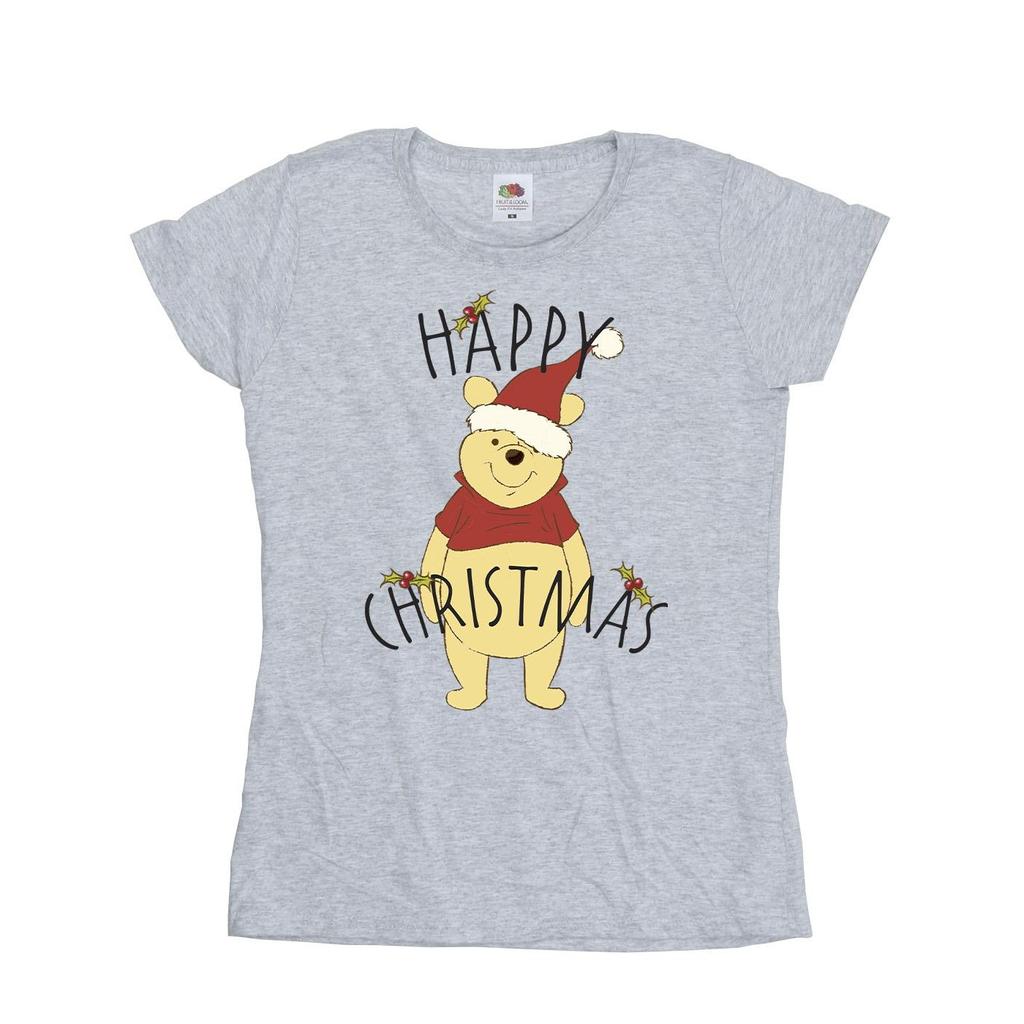 Disney Womens/Ladies Winnie The Pooh Happy Christmas Holly Cotton T-Shirt