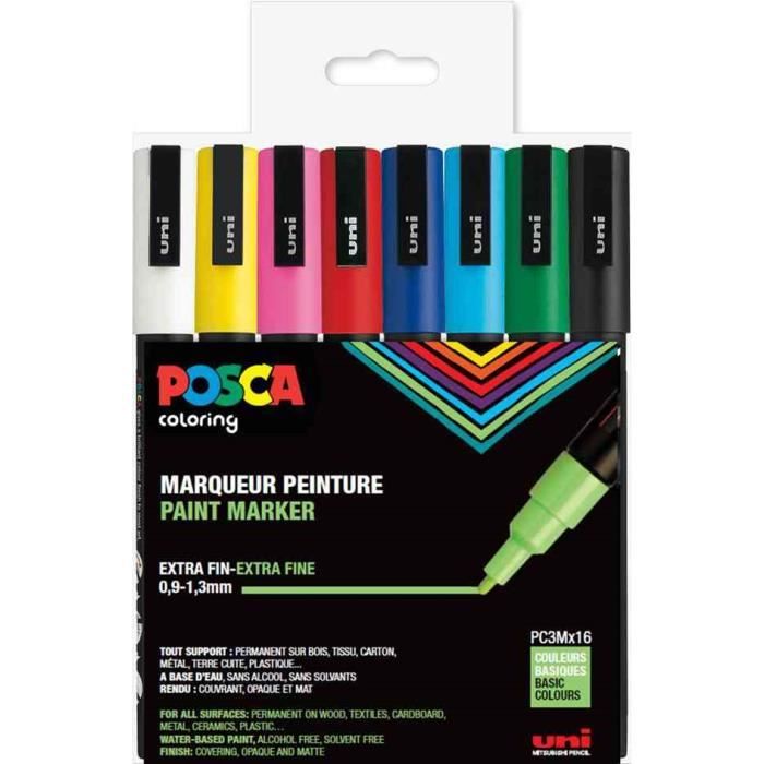 Markers - POSCA - Set of 16 - Fine Conical Tip - Multicolor