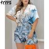 Women's Fashion Casual Summer Spring Colour Block Print Short Sleeve V-Neck High Waist Trousers Jumpsuits & Rompers