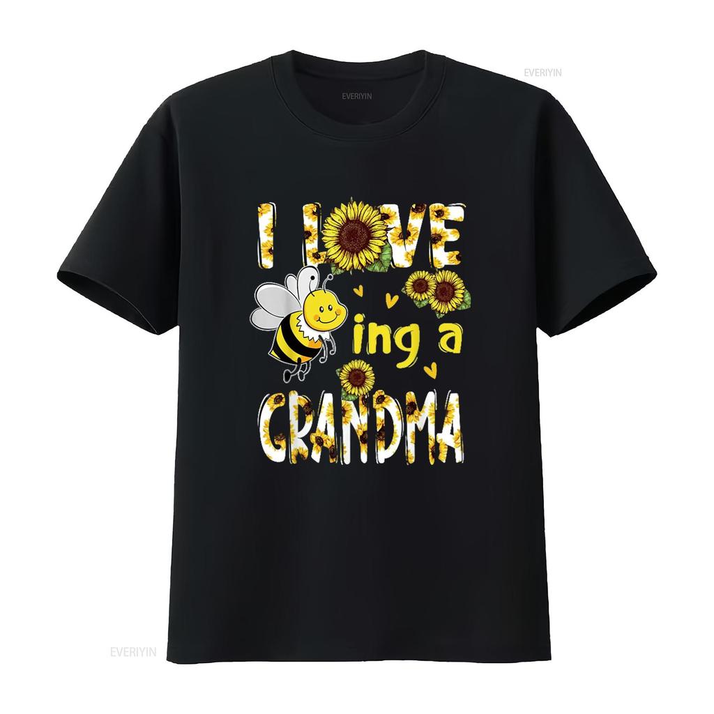 T Shirt for Women Mother s Day I Love Being A Grandma Sunflower Bee Casual Tops Black 2X Large vintage Washed Stretched