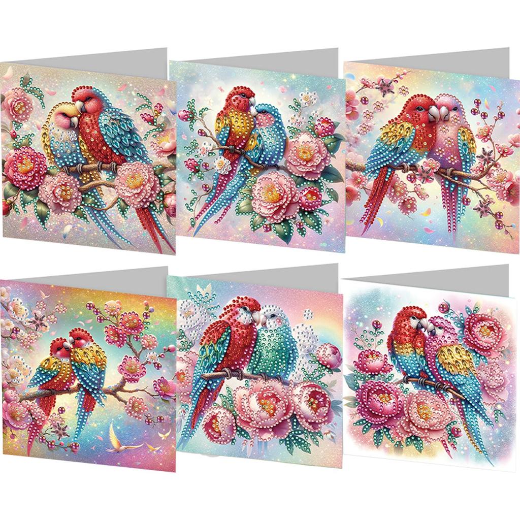 6PCS DIY Rhinestone Diamond Art Mosaic Postcards Diamond Art Handmade Cards for Friend Family Lover