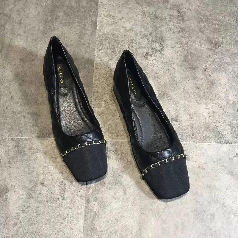 Модные туфли женские на блочном каблуке с квадратным носком, низкие, элегантная женская обувь, офисные, роскошные, кожаные, повседневные туфли, удобные, популярные, L A