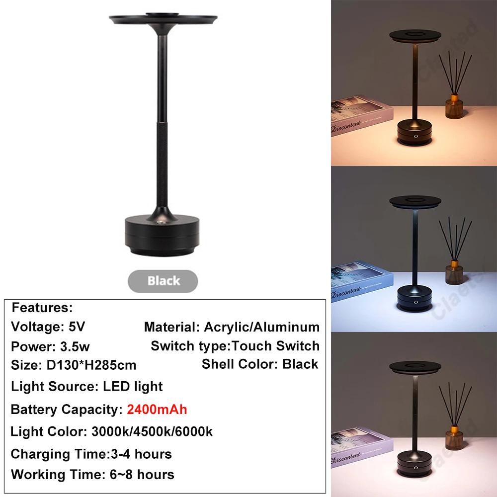 Rechargeable Alloy Table Lamp for Bedroom Wireless Touch Lamp Camping Candle Creative Desk Lamp USB-C Charging 2400mAh
