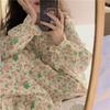 Floral Pajama Dress Women Autumn Japanese Style Princess Casual Loose Long-sleeved Cotton Doll Collar Home Wear Chic