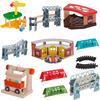 New Wooden Track Railway Accessories Bridge Train Station Tunnel Roadblock Parking Garage Educational Toys for Kids