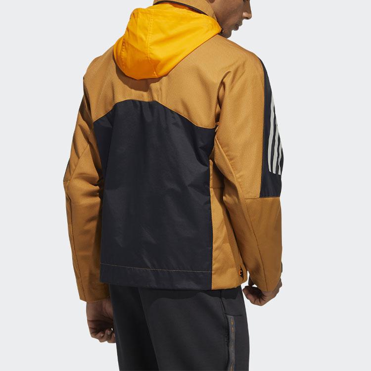 adidas Мужская куртка с капюшоном в полоску с логотипом, верхняя одежда, пшенично-коричневый HE9910