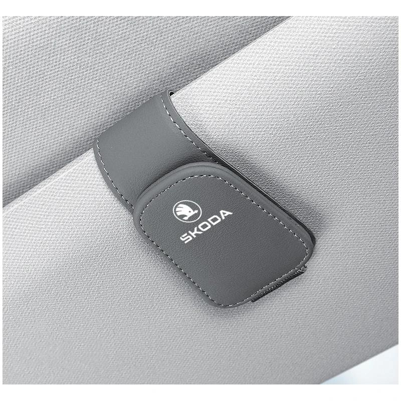 AEC1 Automotive Glasses Storage Clip Visor Sunglasses holder For Skoda Enyaq A7 Octavia Kodiaq Fabia Superb Rapid Kamiq Karoq