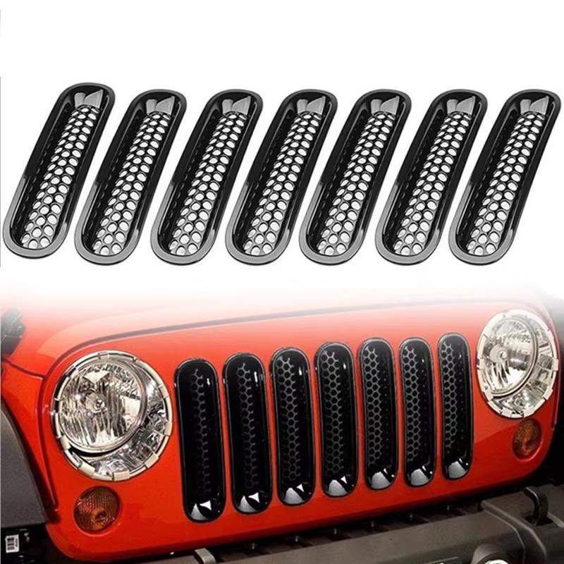 1set Black Front Grill Mesh Grille Inserts Kit for Jeep Wrangler & Wrangler Unlimited 2007-2015